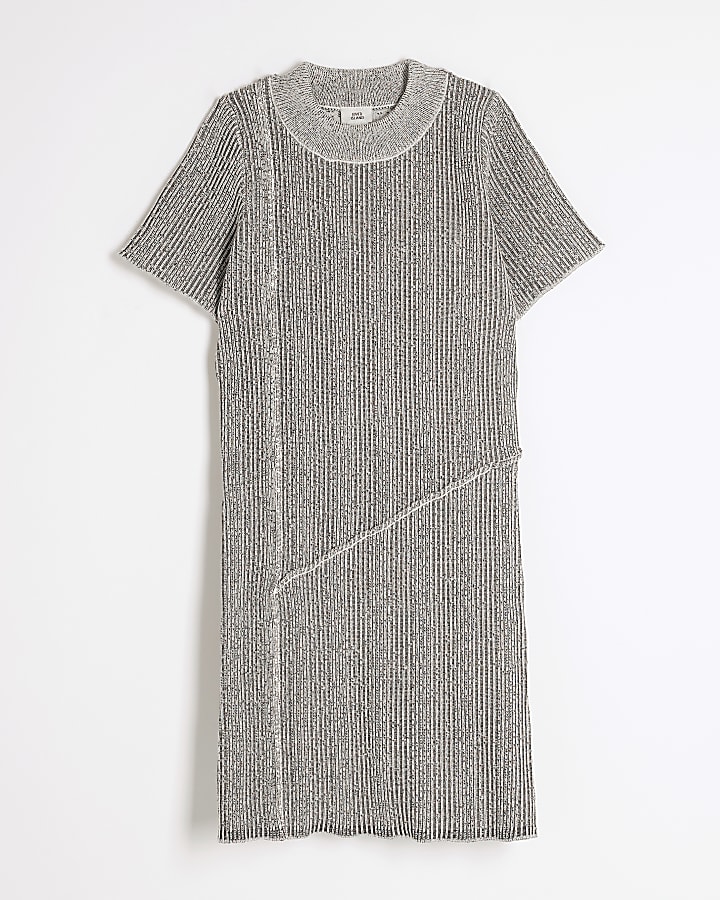 Girls Grey Exposed Seam Knitted Dress