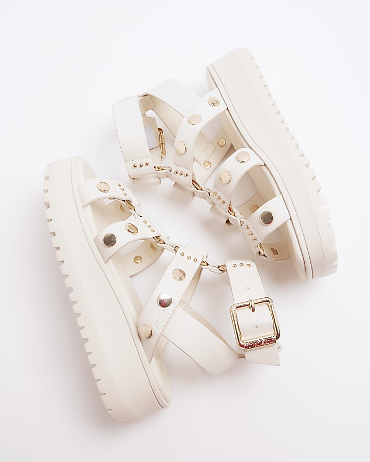 Girls Cream Studded Gladiator Sandals