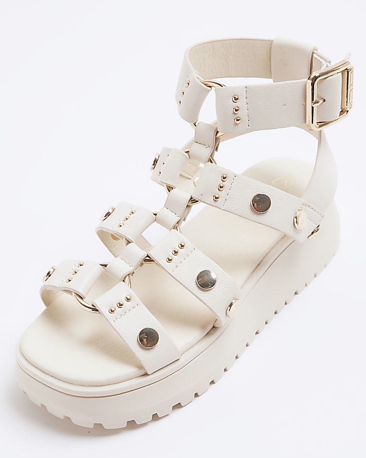 Girls Cream Studded Gladiator Sandals