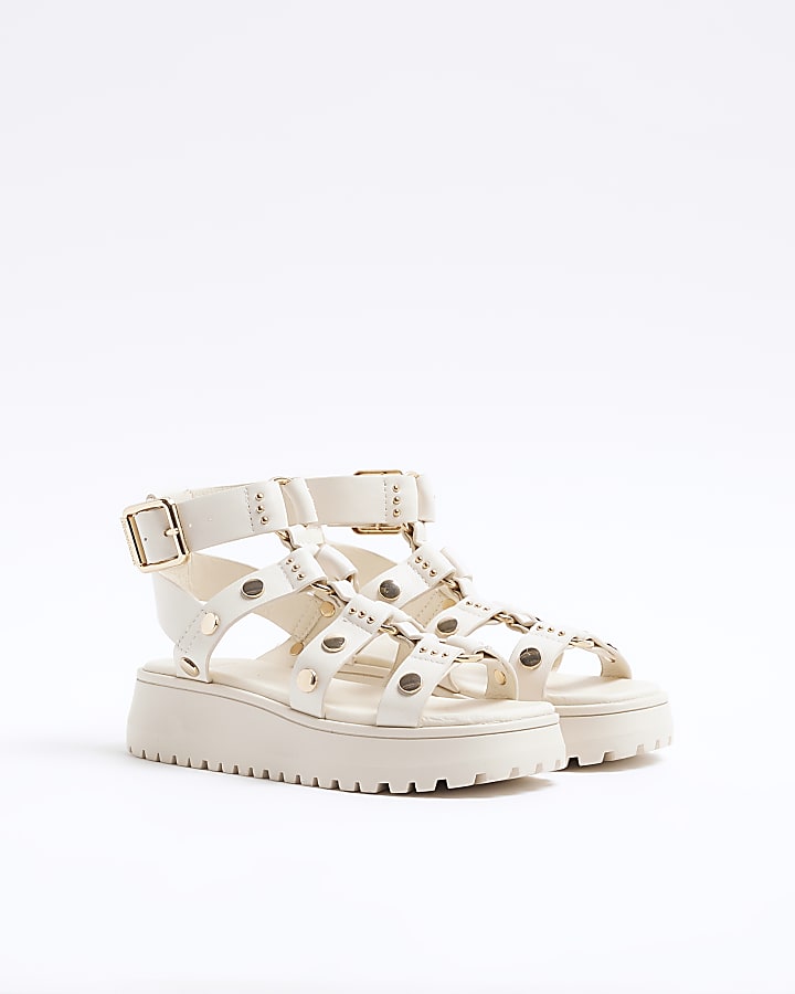 Girls Cream Studded Gladiator Sandals