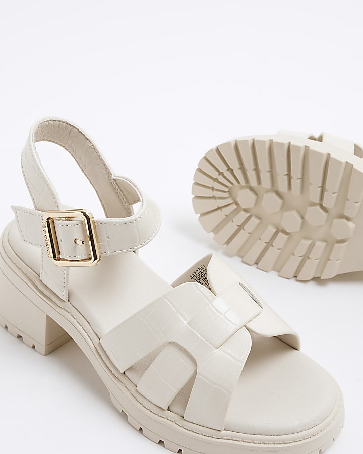 Girls Cream Faux Leather Weave Wedge Sandals