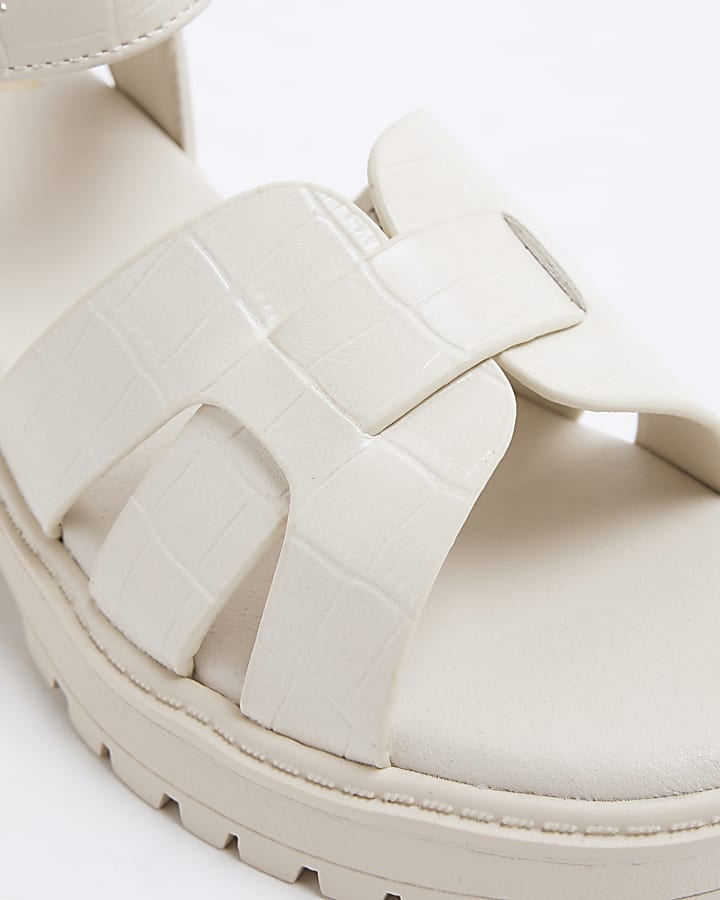 Girls Cream Faux Leather Weave Wedge Sandals