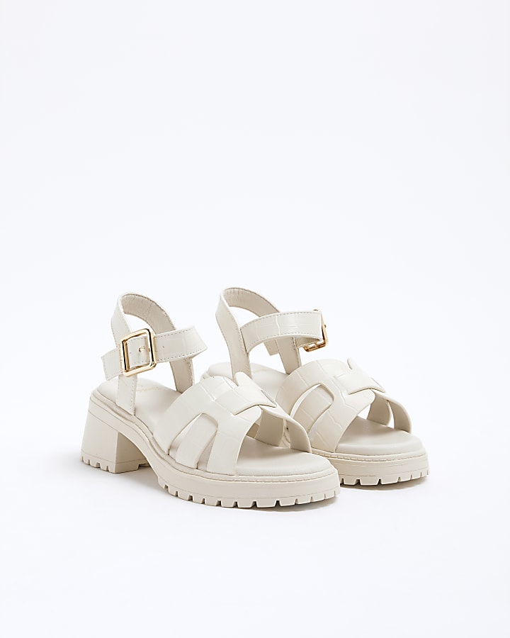 Girls Cream Faux Leather Weave Wedge Sandals