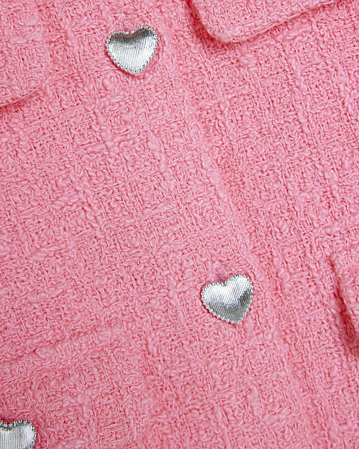 Mini Girls Pink Boucle Blazer and Skirt Set
