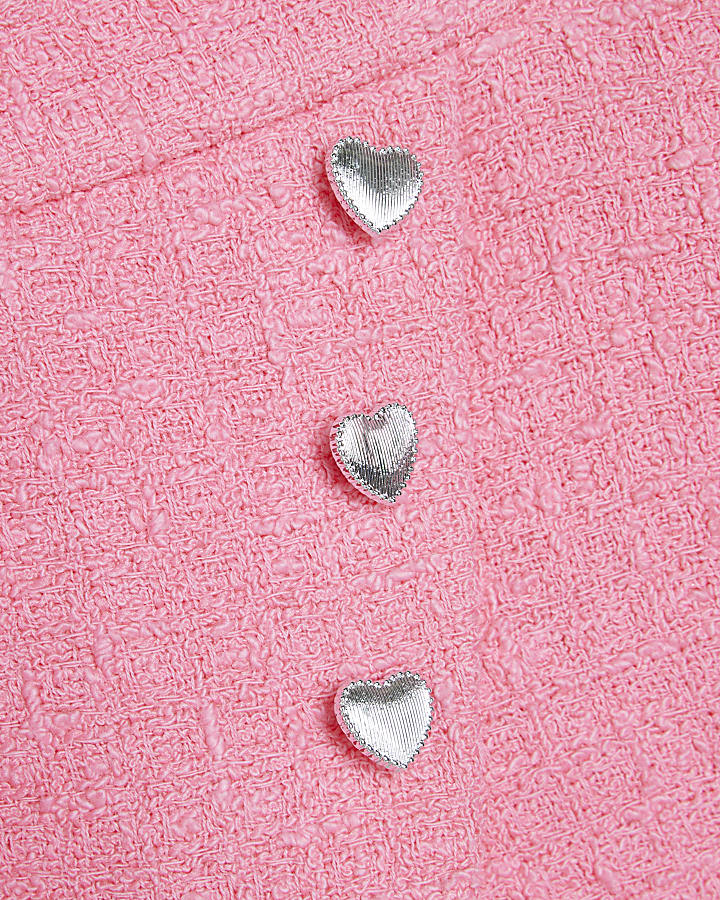 Mini Girls Pink Boucle Blazer and Skirt Set