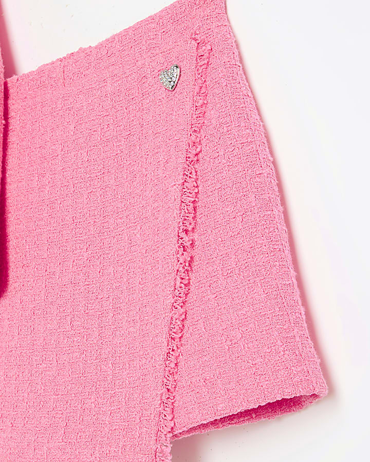 Girls Pink Boucle Blazer and Skirt Set