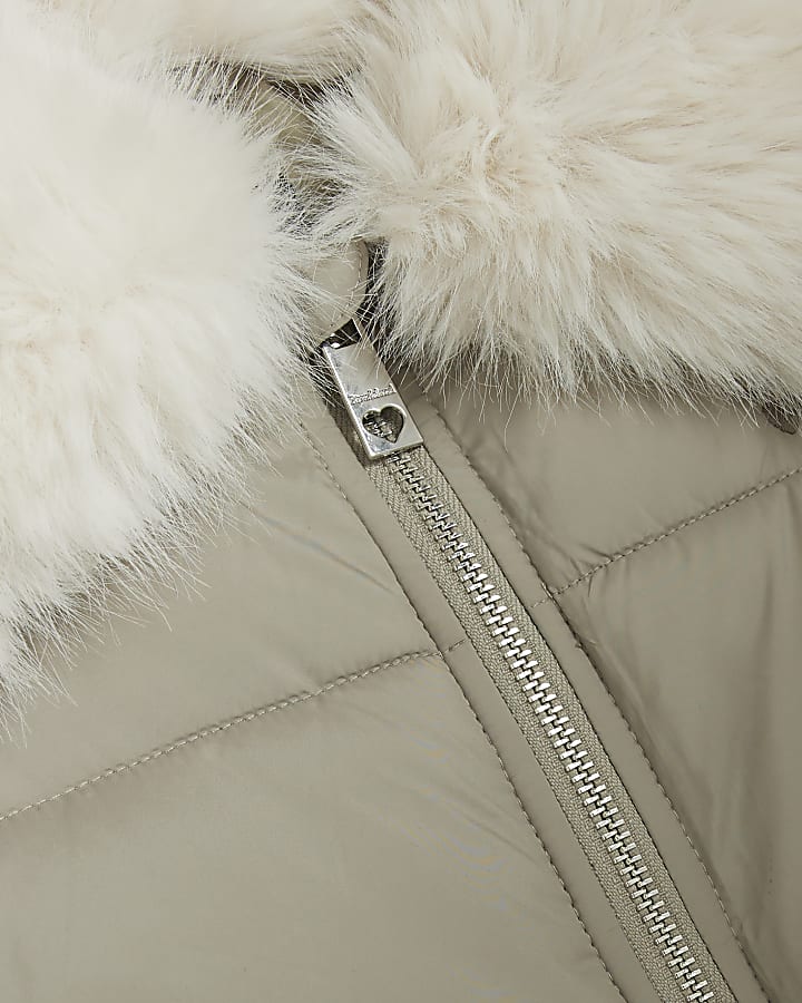Green Short Padded Faux Fur Trim Coat