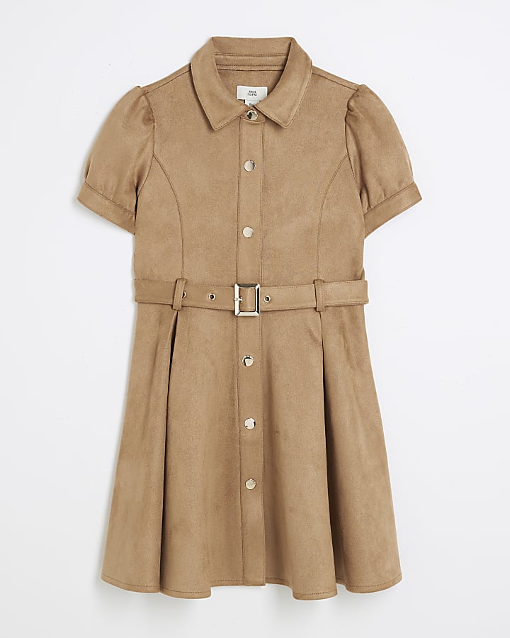 Girls Brown Suedette Skater Dress