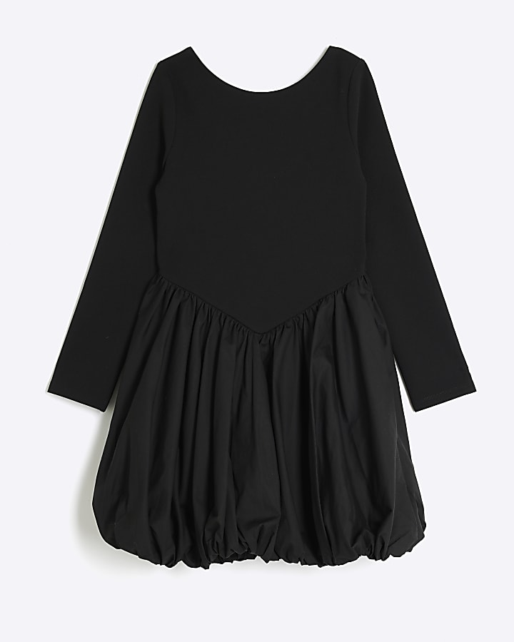 Girls Black Scuba Bubble Hem Dress