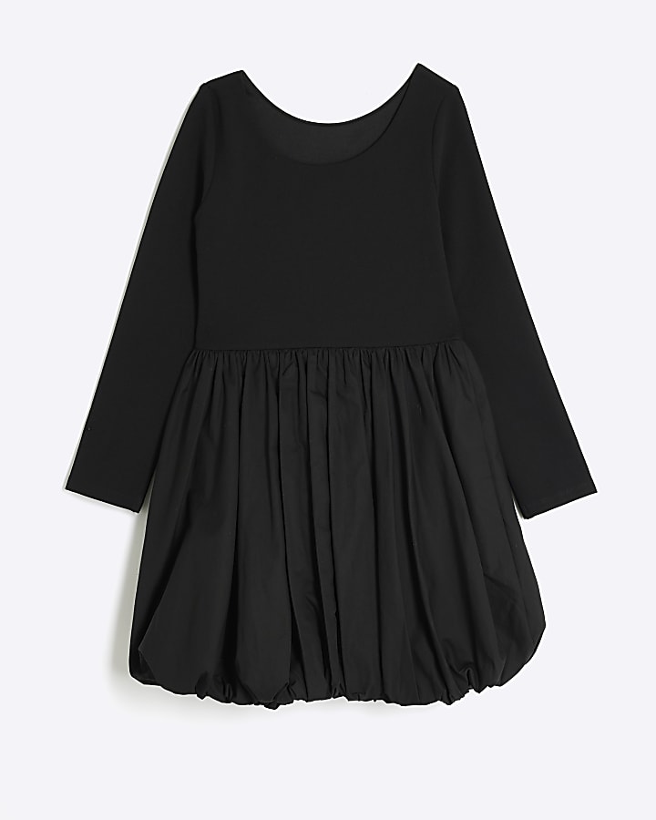 Girls Black Scuba Bubble Hem Dress