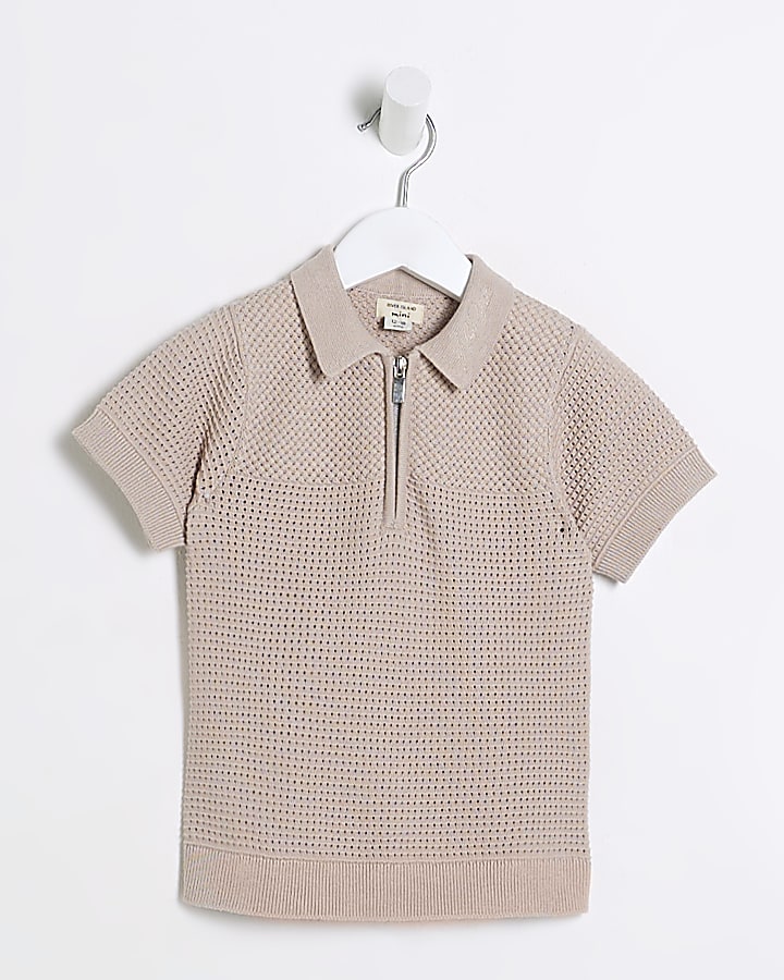 Mini Boys Pink Textured Polo Shirt