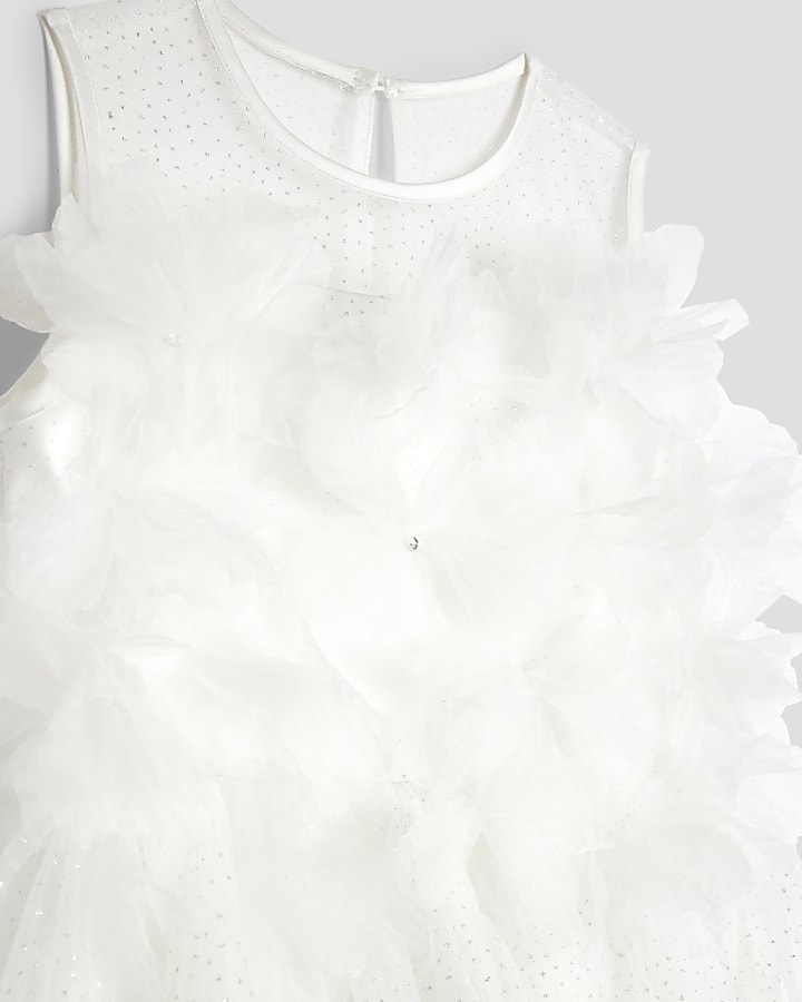 Girls White Rose Embellished Prom Dress