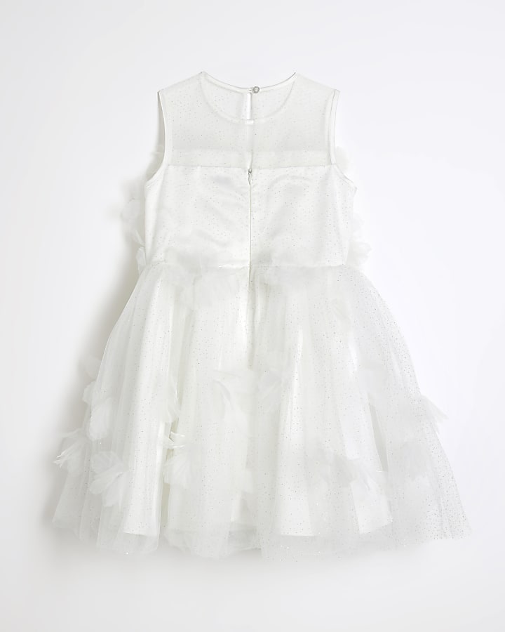 Girls White Rose Embellished Prom Dress