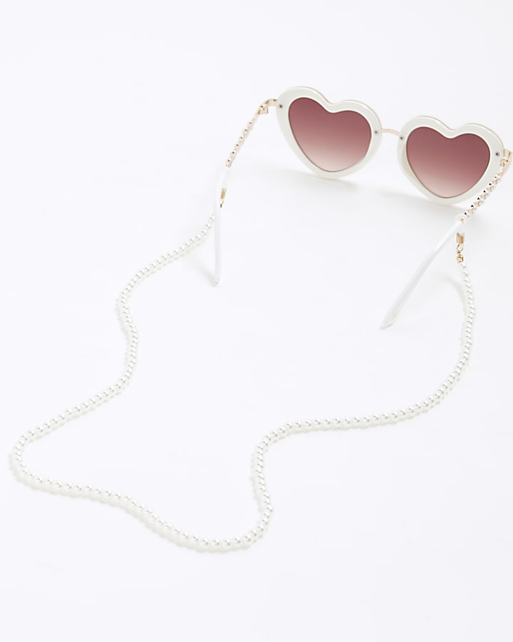 Girls White Heart And Chain Sunglasses