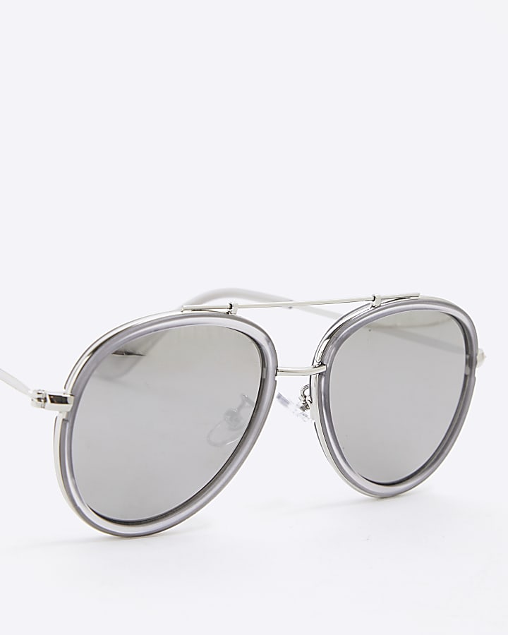 Boys Grey Metal Aviator Sunglasses