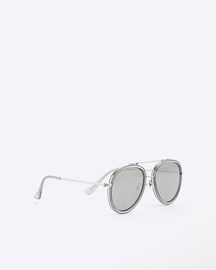 Boys Grey Metal Aviator Sunglasses