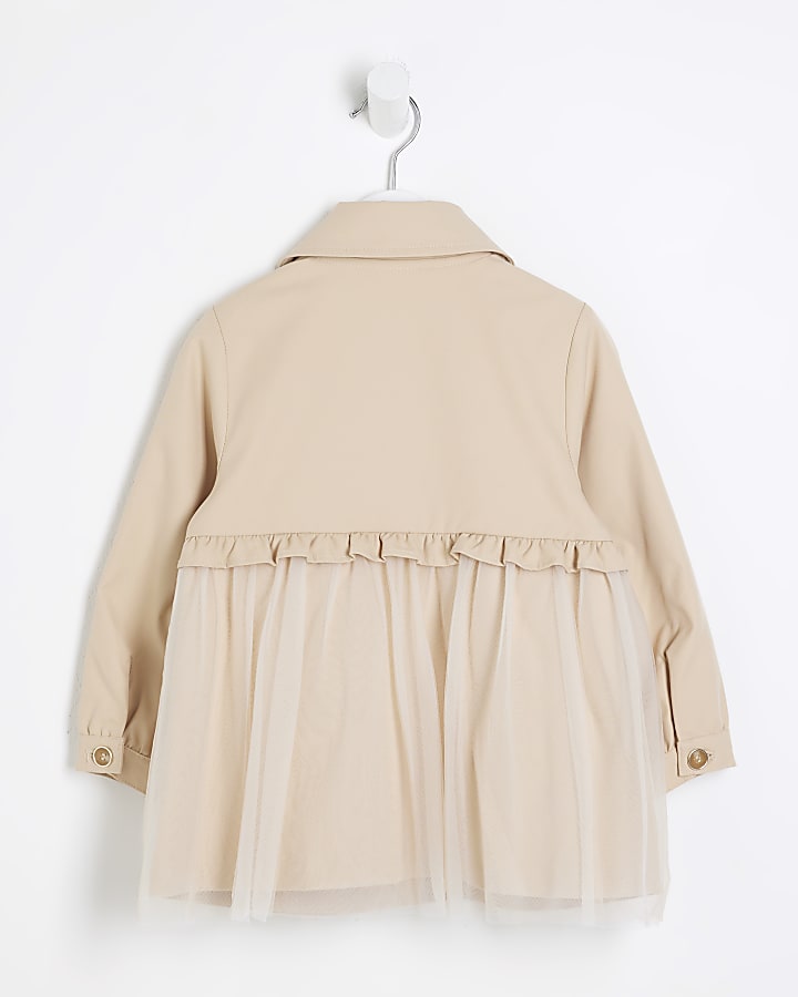 Mini Girls Beige Tulle Trench Coat