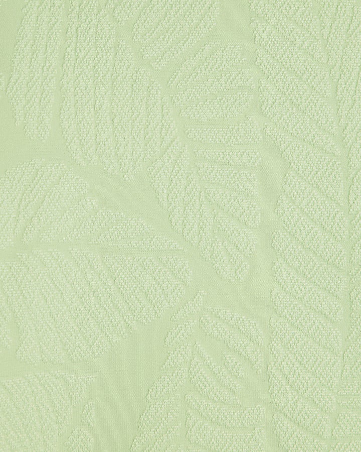 Girls Green Palm Textured T-Shirt Bikini Set