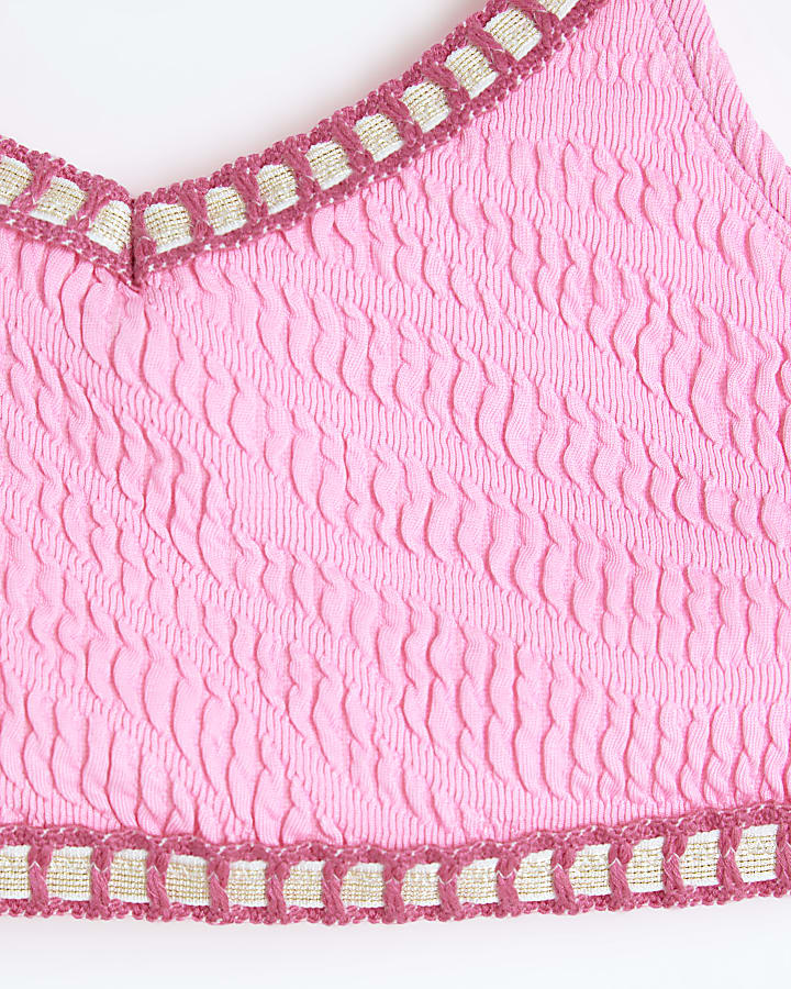 Girls Pink Blanket Stitch Bikini Set