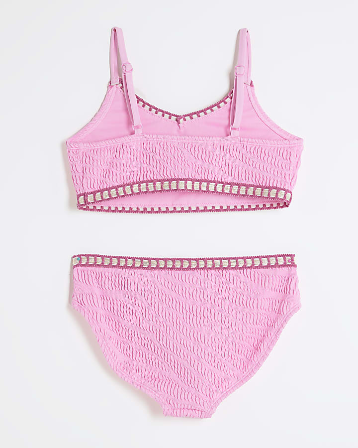 Girls Pink Blanket Stitch Bikini Set