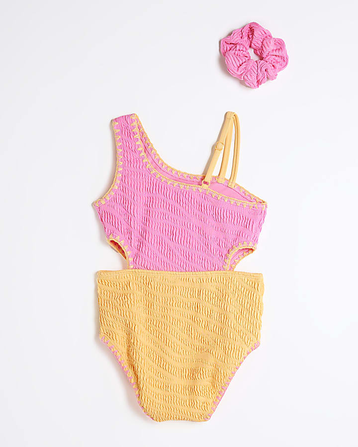 Girls Pink Zebra Textured Swimsuit Set