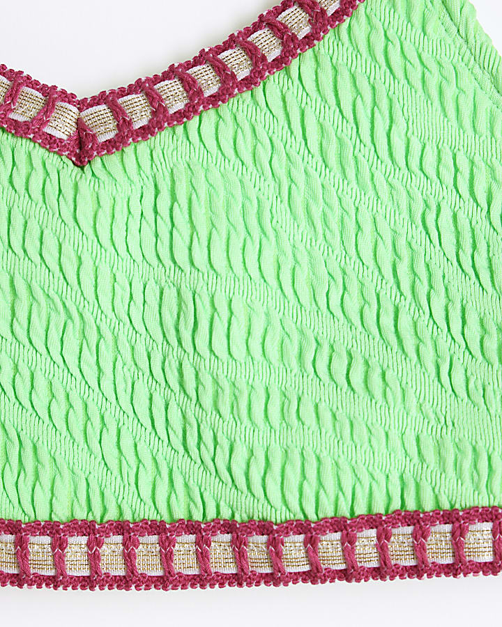 Girls Green Blanket Stitch Bikini Set