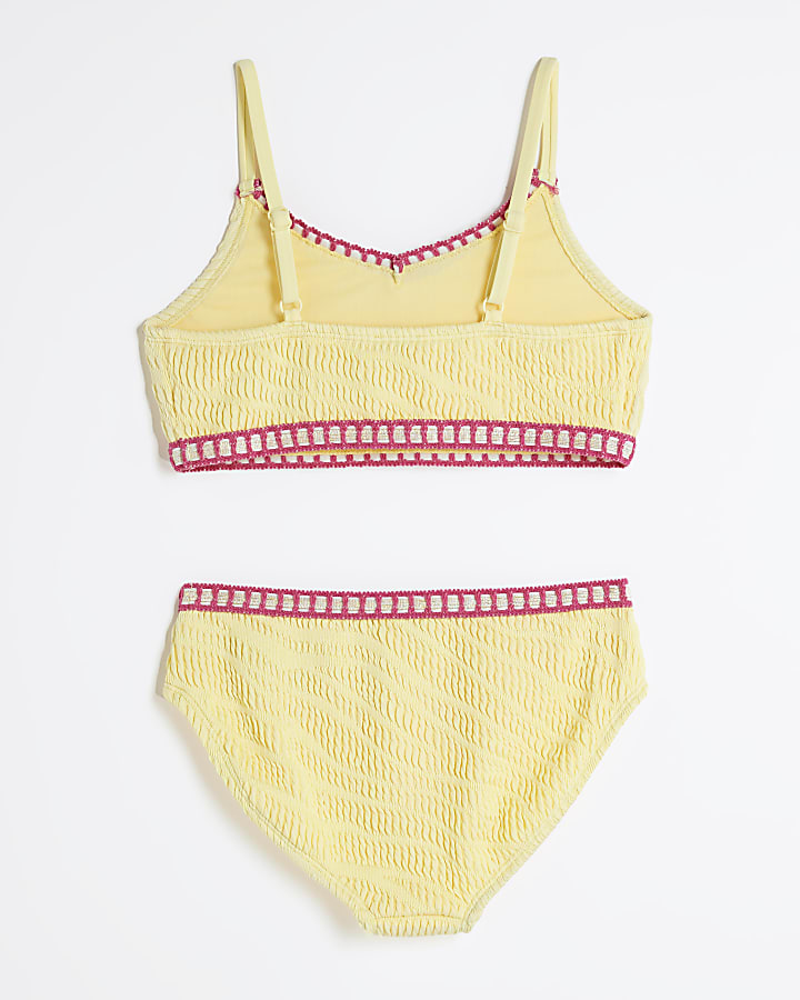 Girls Yellow Blanket Stitch Bikini Set