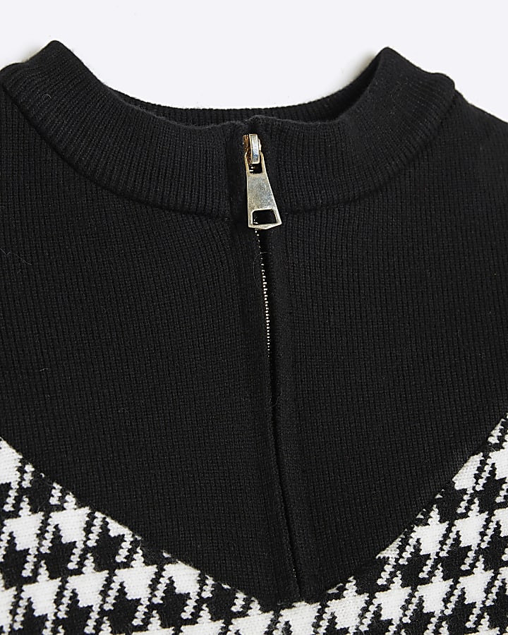 Girls Black Dogtooth Poncho