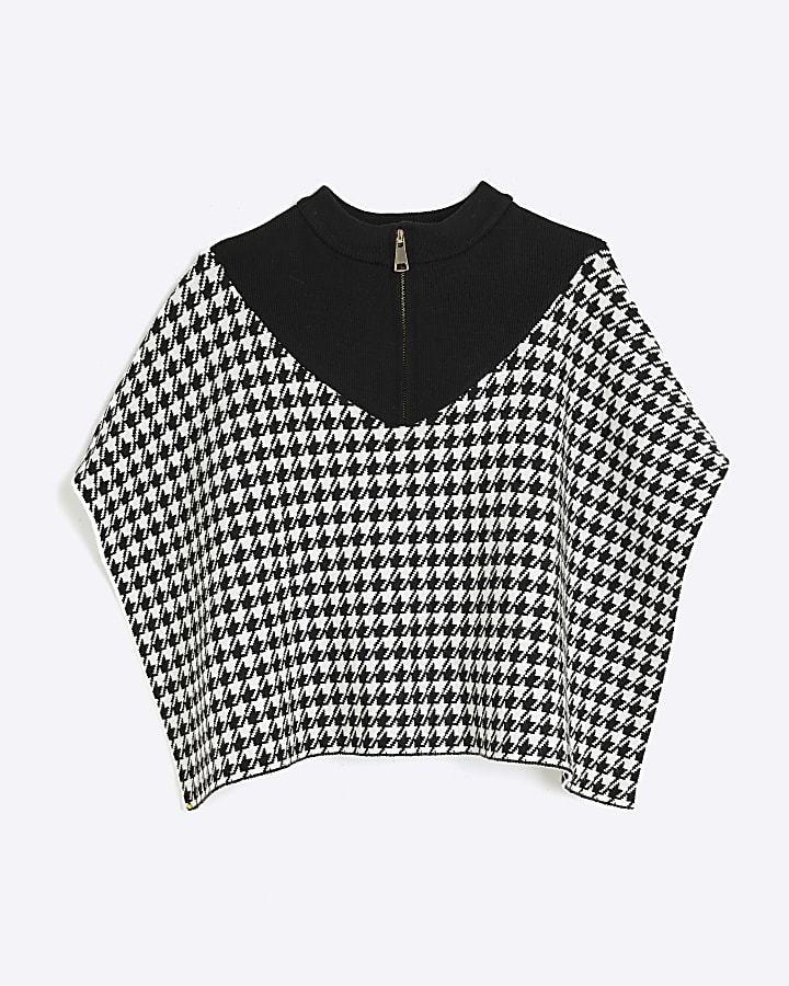 Girls Black Dogtooth Poncho