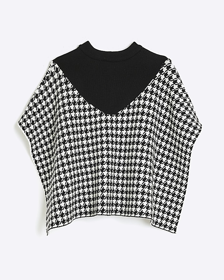 Girls Black Dogtooth Poncho