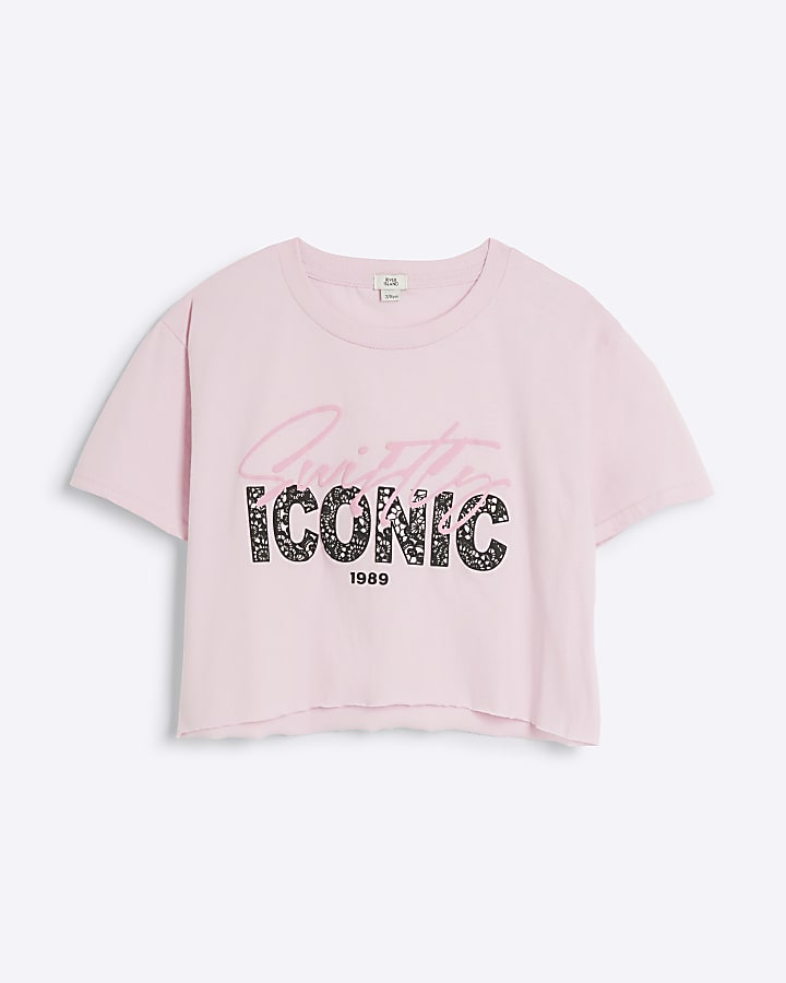 Girls pink embossed graphic t-shirt