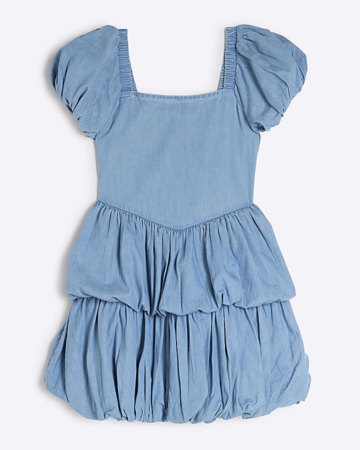 Girls Denim Bubble Hem Dress