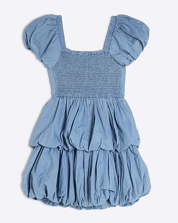 Girls Denim Bubble Hem Dress