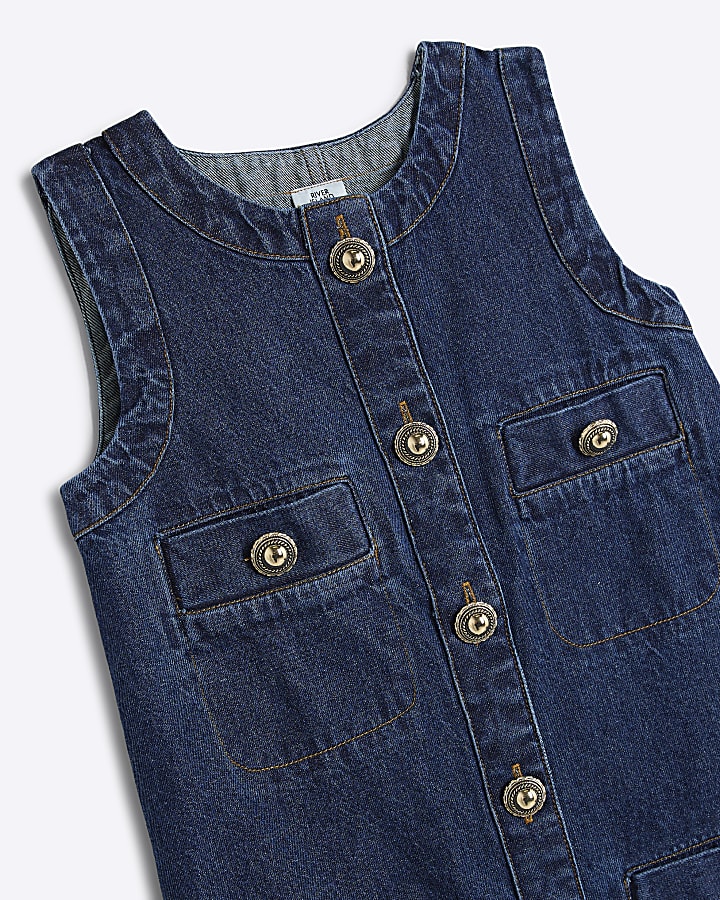 Girls Blue Denim Button Shift Dress