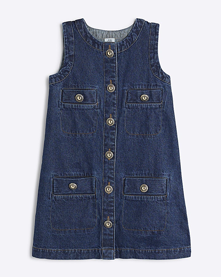 Girls Blue Denim Button Shift Dress