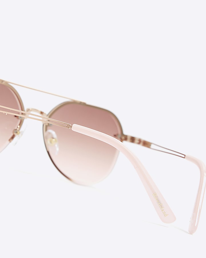 Girls Pink Metal Rimless Aviator Sunglasses