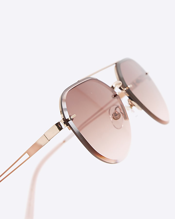 Girls Pink Metal Rimless Aviator Sunglasses