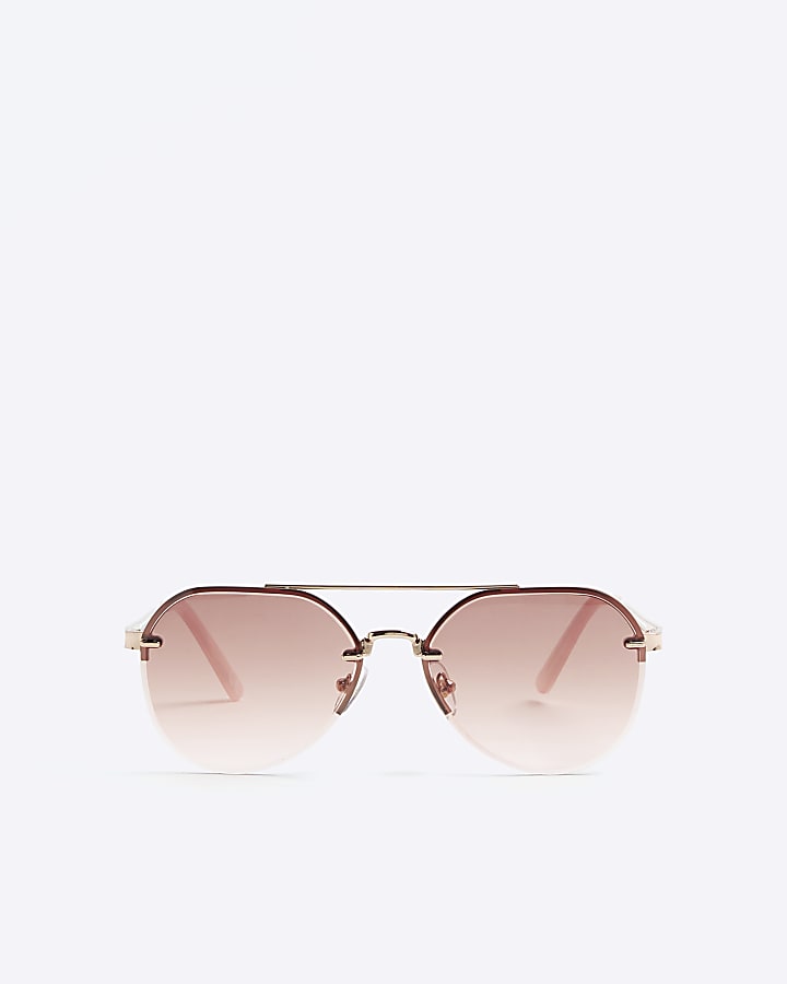 Girls Pink Metal Rimless Aviator Sunglasses