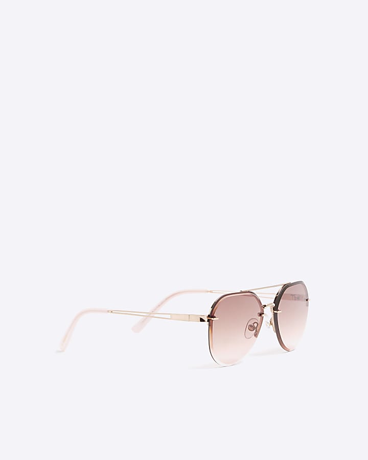 Girls Pink Metal Rimless Aviator Sunglasses