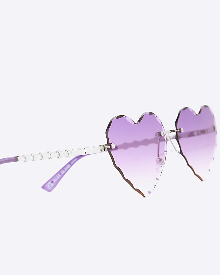 Girls Purple Rimless Heart Sunglasses