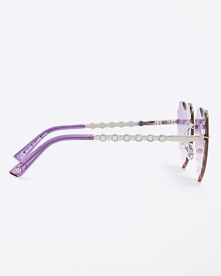 Girls Purple Rimless Heart Sunglasses