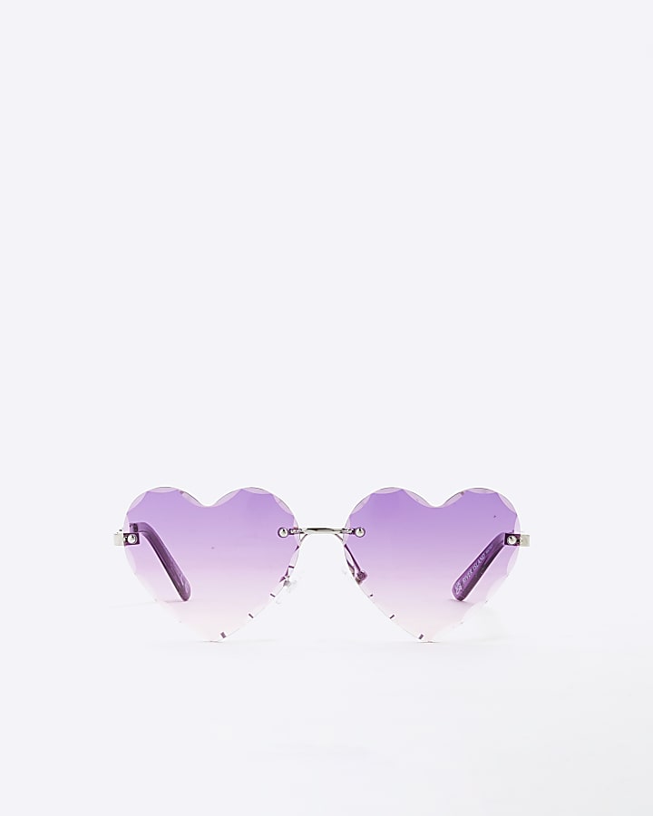 Girls Purple Rimless Heart Sunglasses