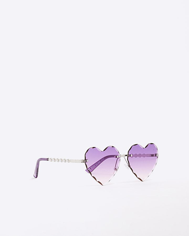 Girls Purple Rimless Heart Sunglasses