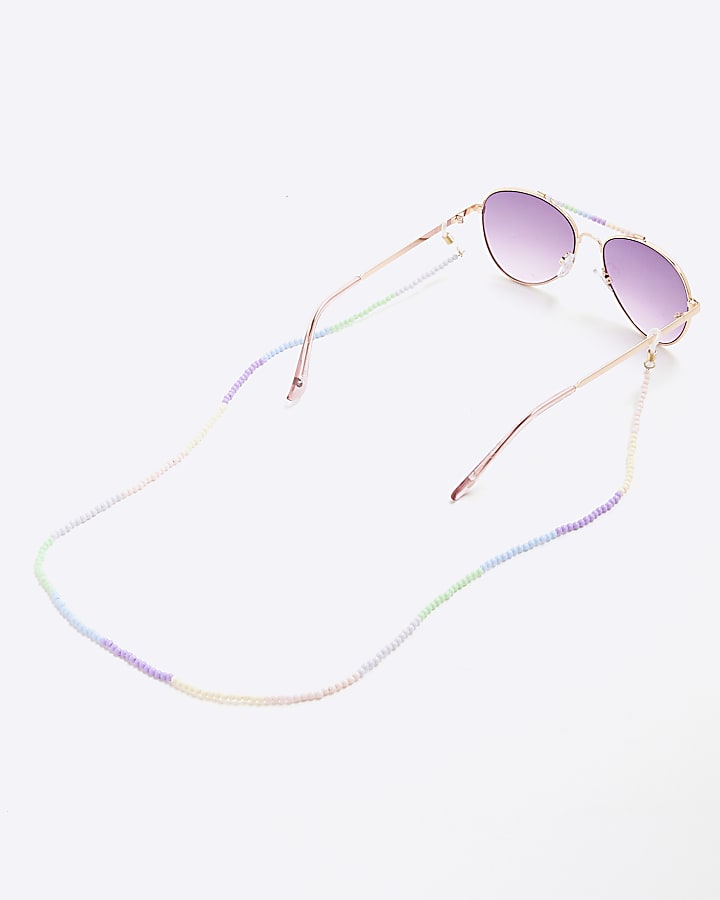 Girls Purple Beaded Aviator Chain Sunglasses