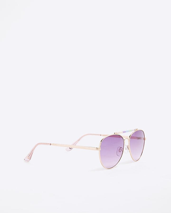 Girls Purple Chain And Aviator Sunglasses