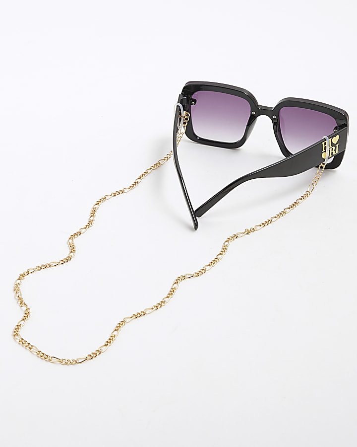 Girls Black Oversized And Chain Sunglasses