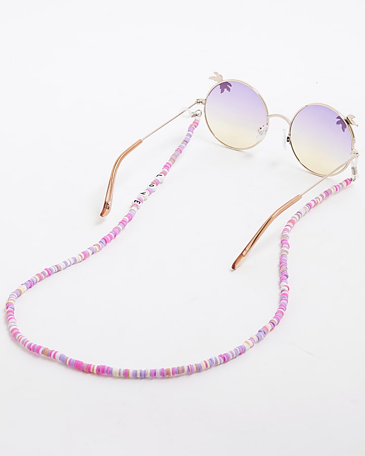 Girls Gold Metal Round And Chain Sunglasses