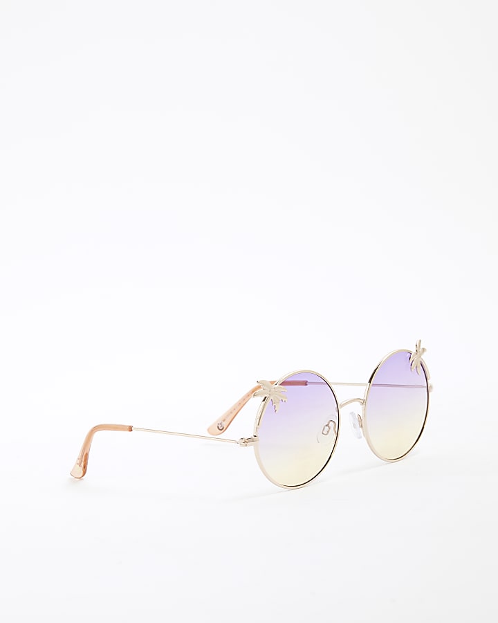 Girls Gold Metal Round And Chain Sunglasses