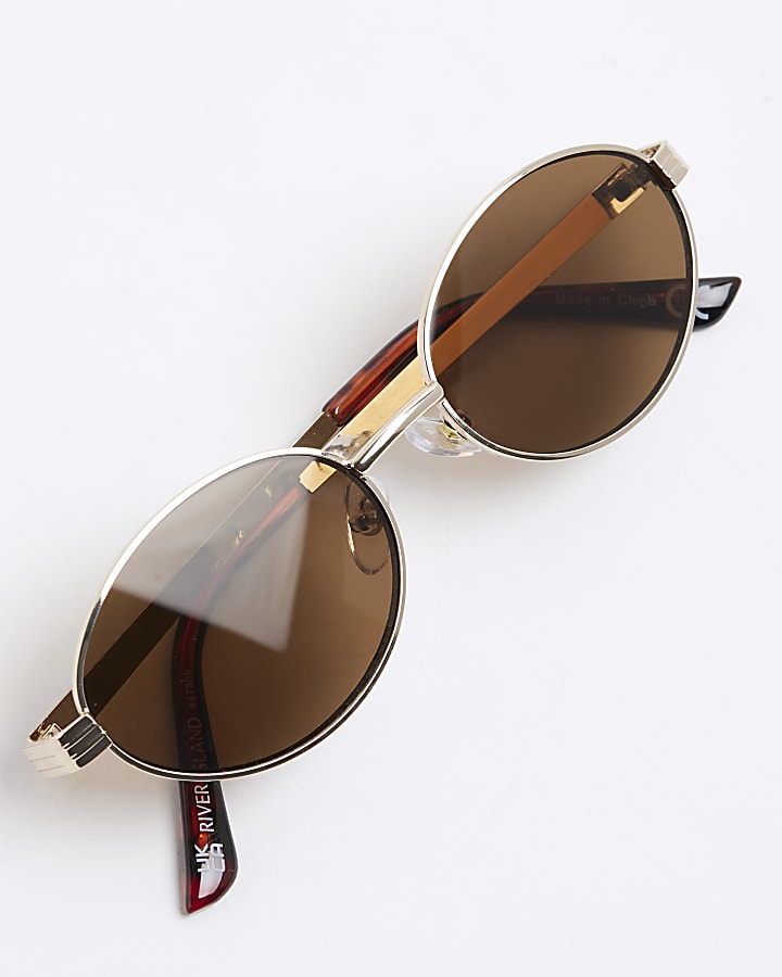 Girls Gold Narrow Metal Oval Sunglasses