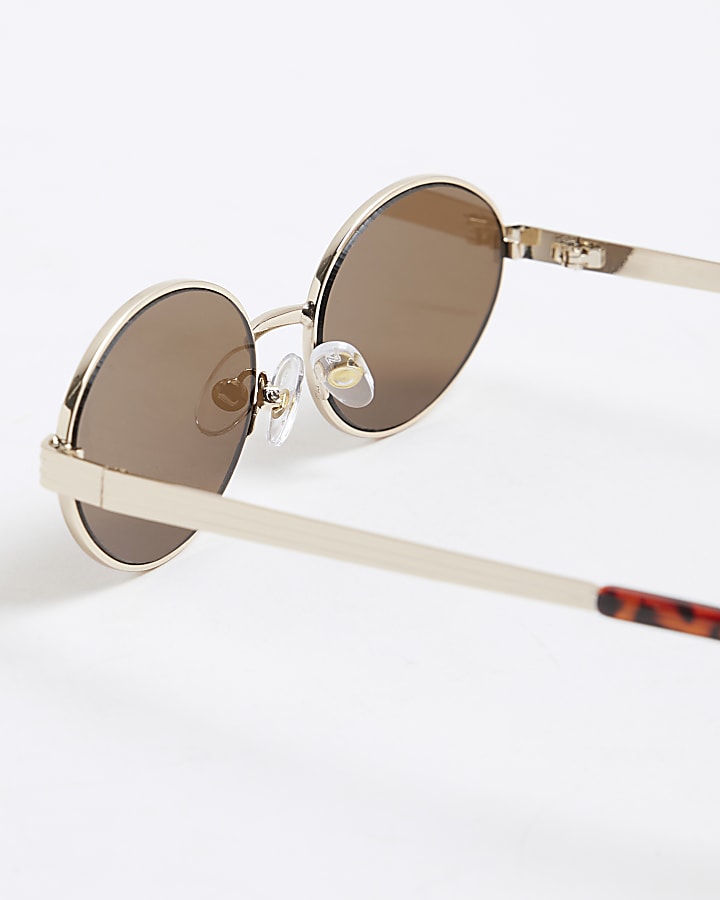 Girls Gold Narrow Metal Oval Sunglasses